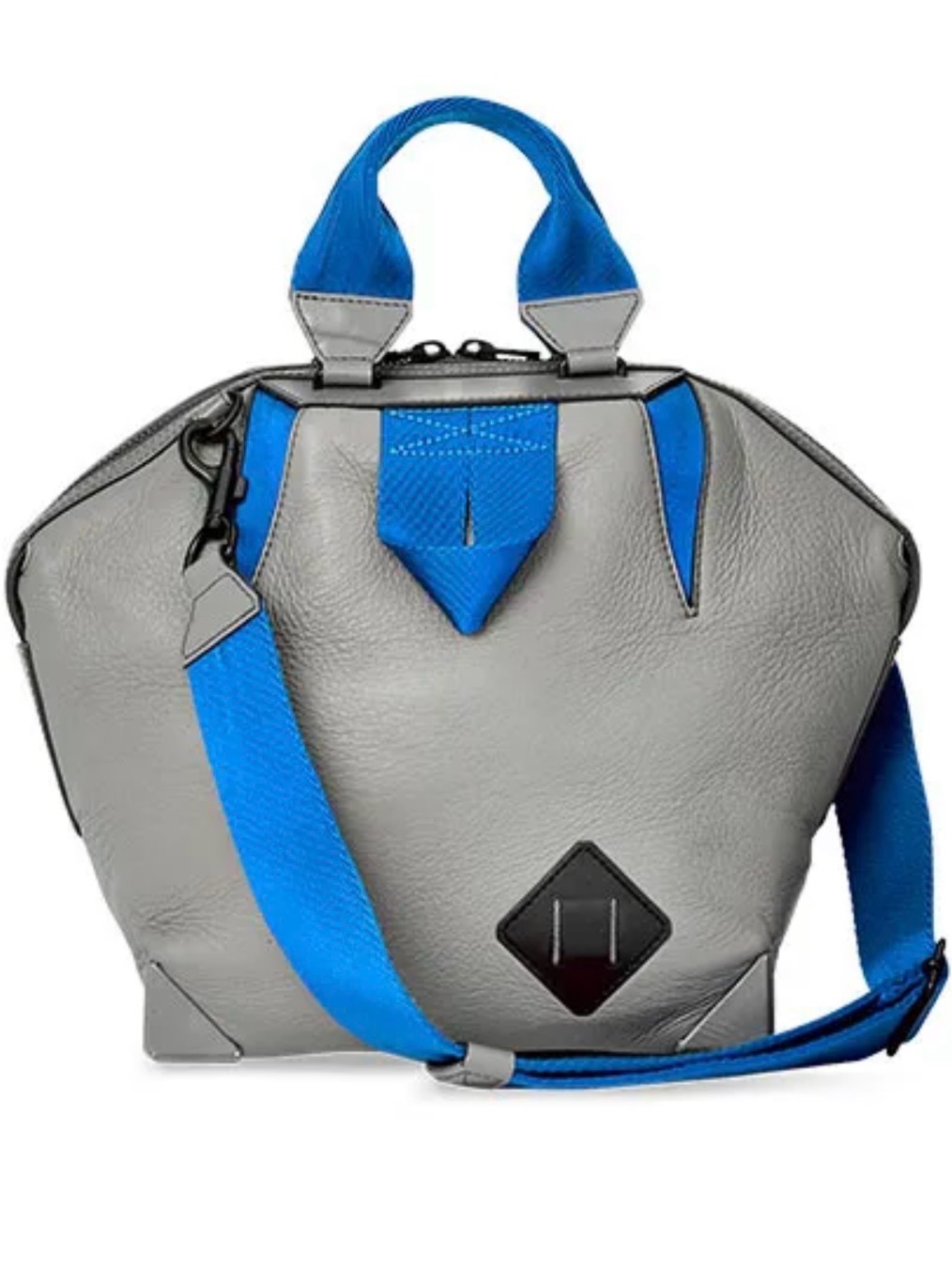 Unique**Alexander Wang Taupe Leather Satchel With Electric Blue Accents